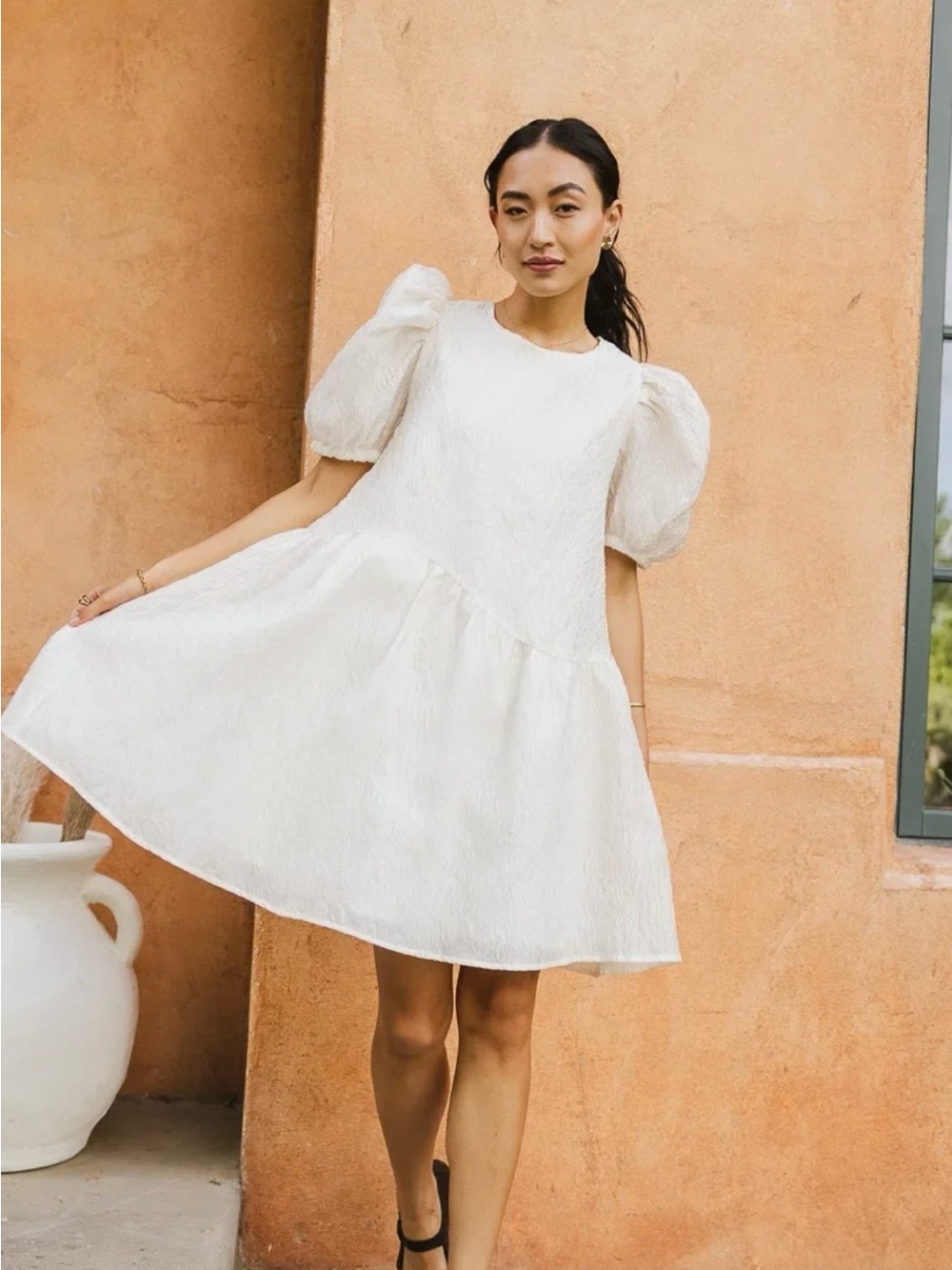 Böhme Maison Textured Mini Dress in White